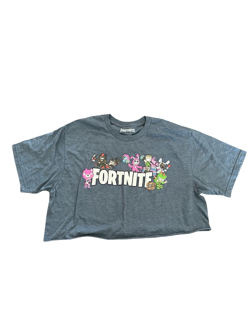 Fortnite Grey Cropped Tee | Graphic Gamer Shirt Y2K Streetwear Size L